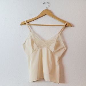 Vintage Lace Cream Satin 70s Vanity Fair Coquette Silky Lingerie Slip Tank Top